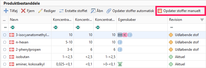 Opdater stoffer manuelt