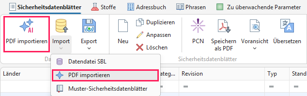 Schaltfläche „AI import“