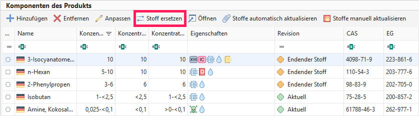 Stoff ersetzen