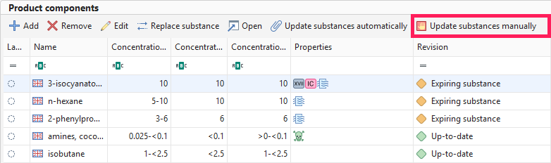 Update substances manually