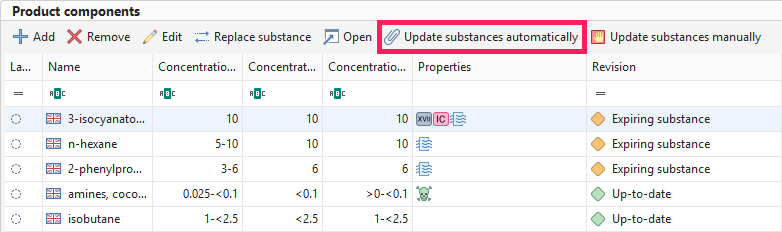 Update substances automatically