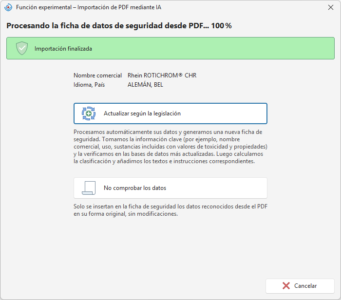 Selección del procesamiento de datos