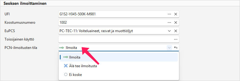 Ilmoituksen tila