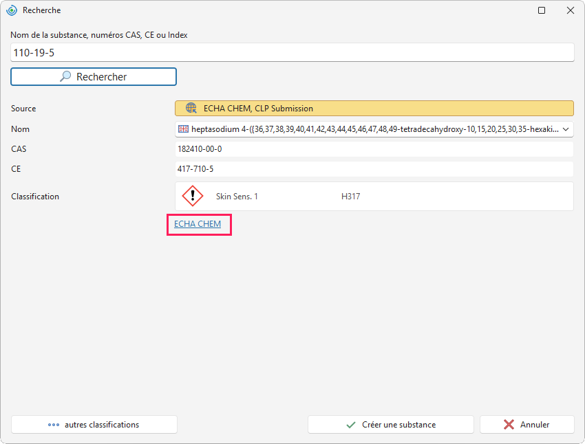 Lien vers le site web ECHA CHEM
