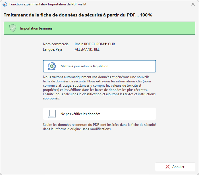 Sélection du traitement des données