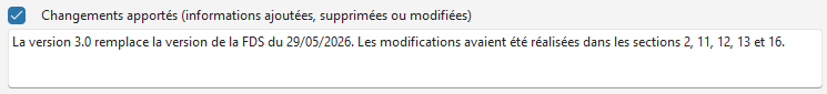 Modifications des rubriques