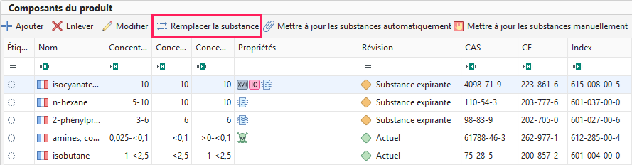 Remplacer la substance