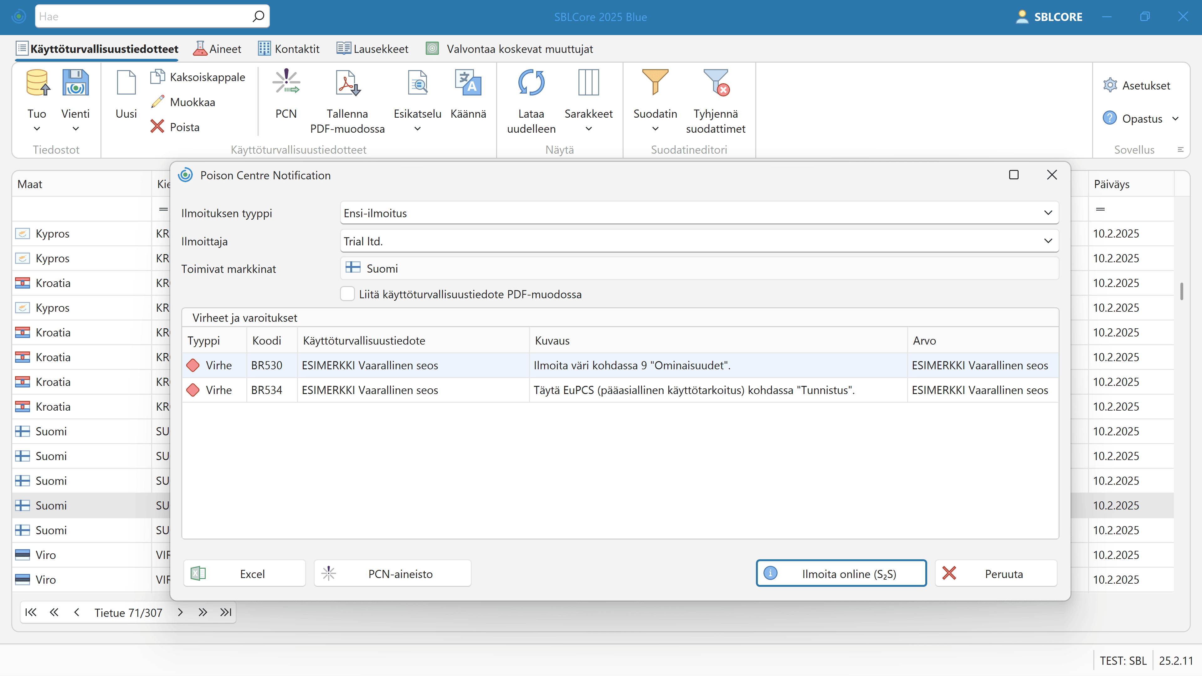 PCN-ilmoitus ja UFI-koodi