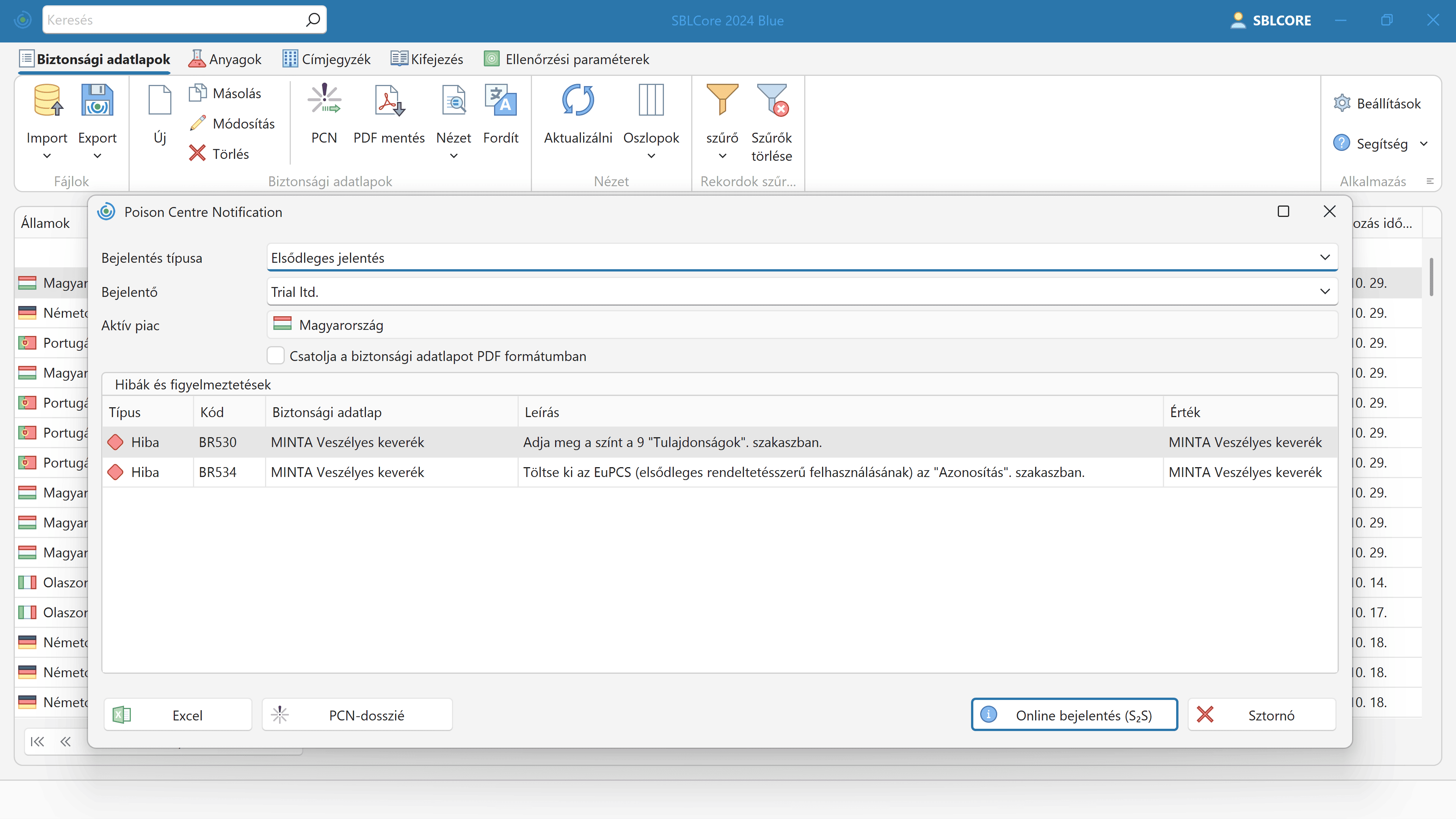 PCN bejelentés és UFI kód