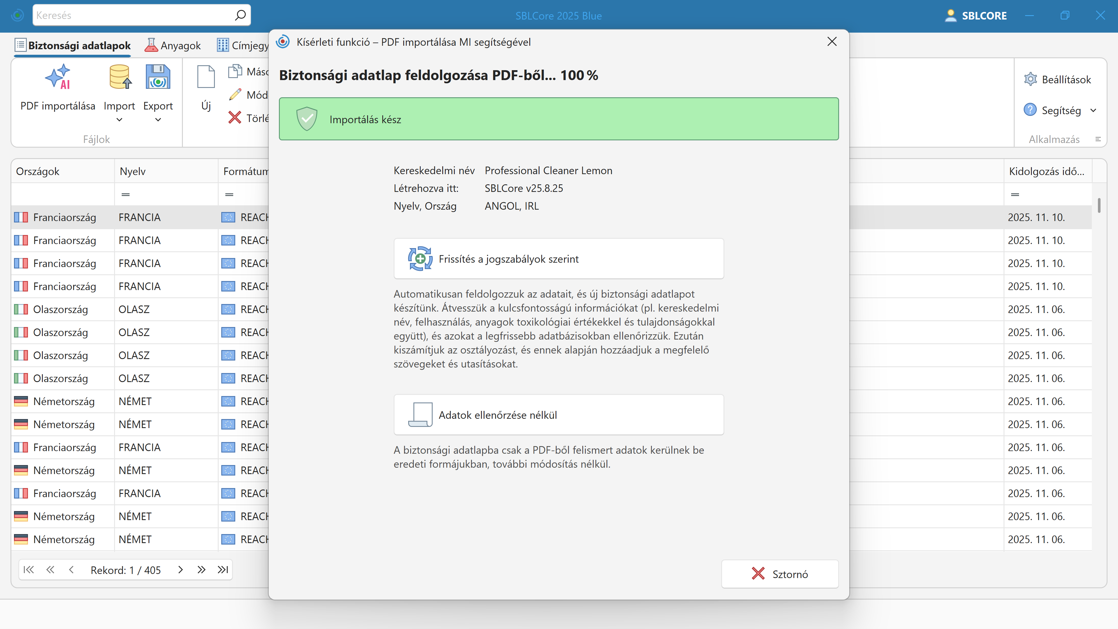 SDS importálása AI segítségével