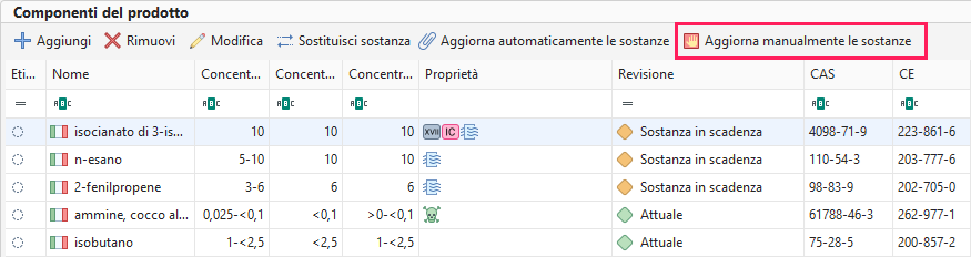 Aggiorna manualmente le sostanze
