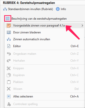 Voorgestelde standaardzinnen