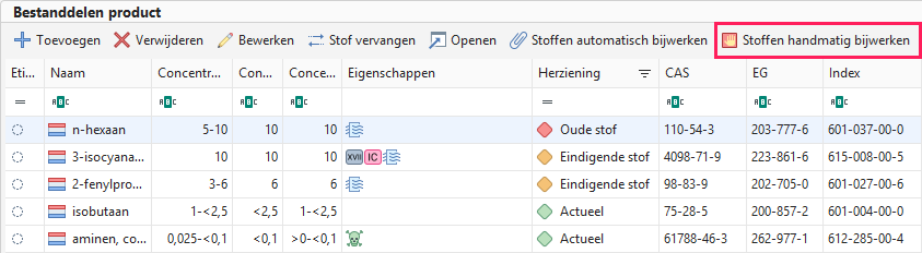 Stoffen handmatig bijwerken