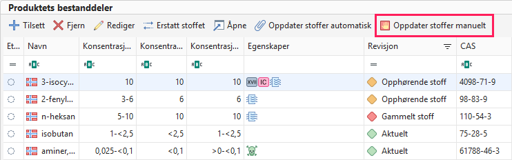 Oppdater stoffer manuelt