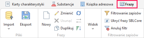 Zakładka Frazy