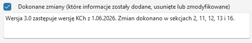 Zmiany w sekcjach