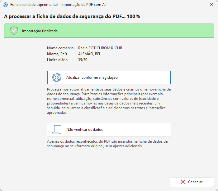 Seleção do processamento de dados