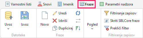 Zavihek Fraze