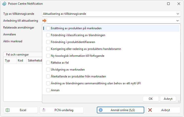 Orsaker till uppdatering