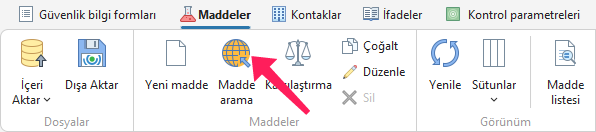 ECHA'da madde arama