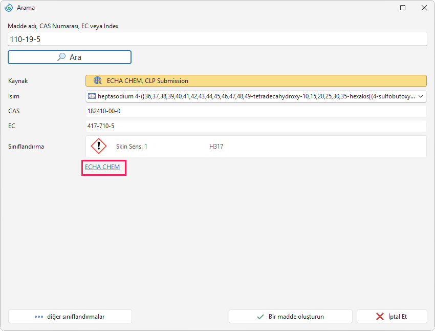 ECHA CHEM web sitesine bağlantı