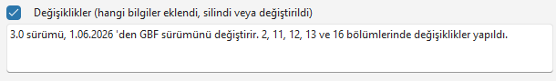 Bölümlerdeki değişiklikler