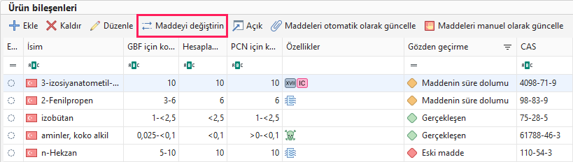 Maddeyi değiştirin